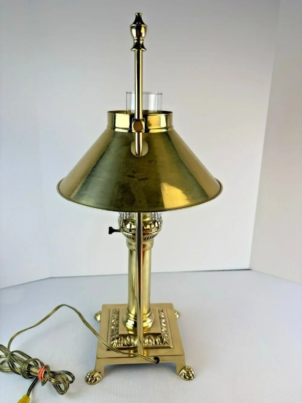 Vintage Brass Paris Istanbul Orient Express Clawfoot Table Lamp, Works, Adj.